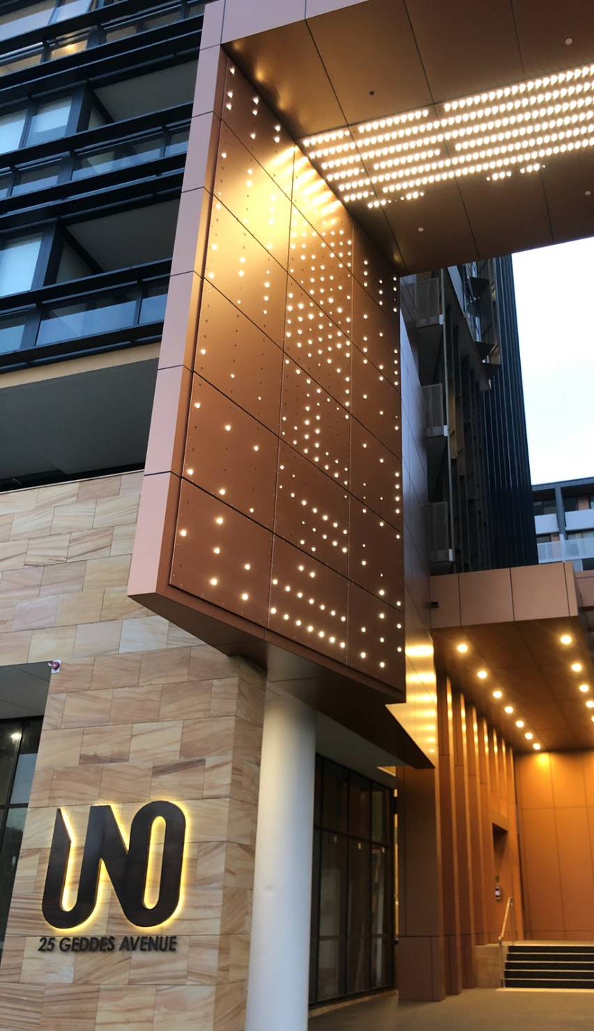 UNO Apartments façade lighting